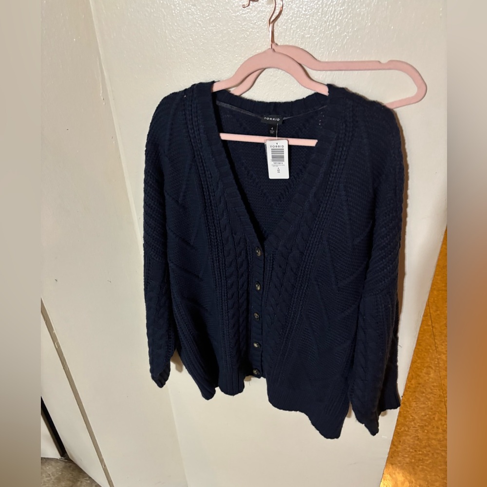 Torrid Deep Blue Cable Knit Cardigan - Picture 2 of 11
